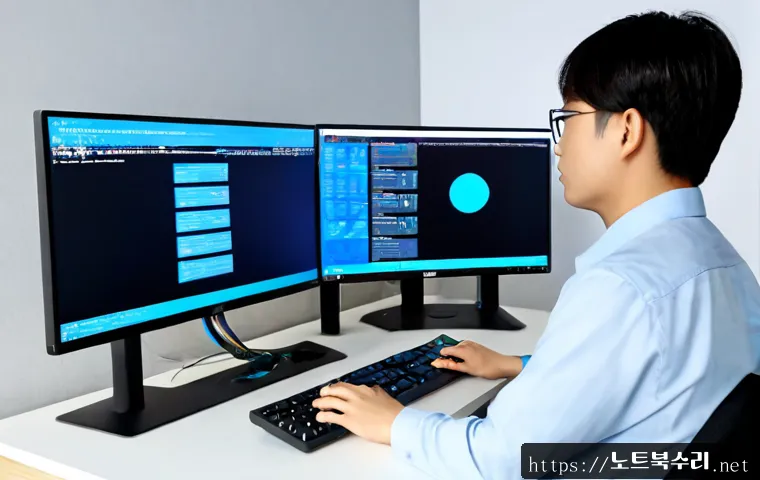 이문동 VIDEO_MEMORY_MANAGEMENT_INTERNAL - Photorealistic remote IT support workstation in a compact Imun-dong apartment office, dual monitors ...