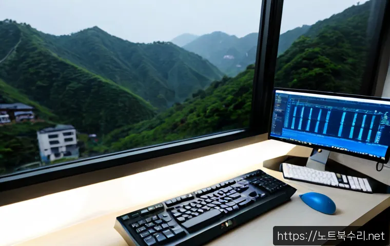 천연동 NTFS_FILE_SYSTEM - Photorealistic remote IT support workstation in a compact Cheonyeon-dong apartment office, ultrawide...