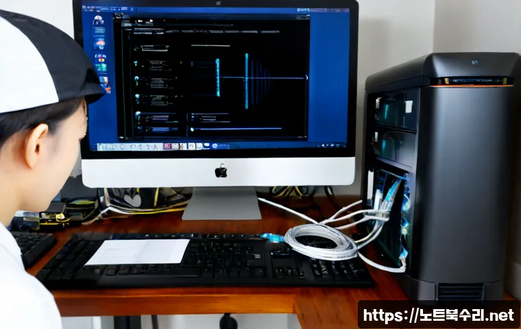 옥인동 NAS출장방문수리점 - Photorealistic home-office NAS repair scene in a compact hillside neighborhood apartment, technician...