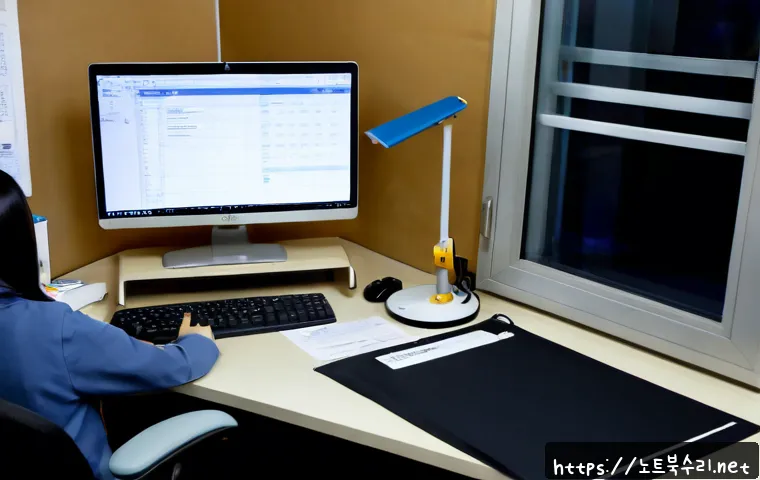 연라동 STATUS_SYSTEM_FILE_MISSING - Photorealistic remote-support workstation in a compact Yeonra-dong apartment office, dual monitors s...