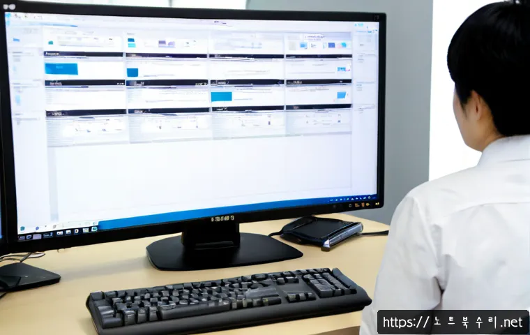 선화동 STATUS_KERNEL_MODULE_INVALID - Photorealistic IT support workstation in a compact Seonhwa-dong office, dual monitors showing a clea...