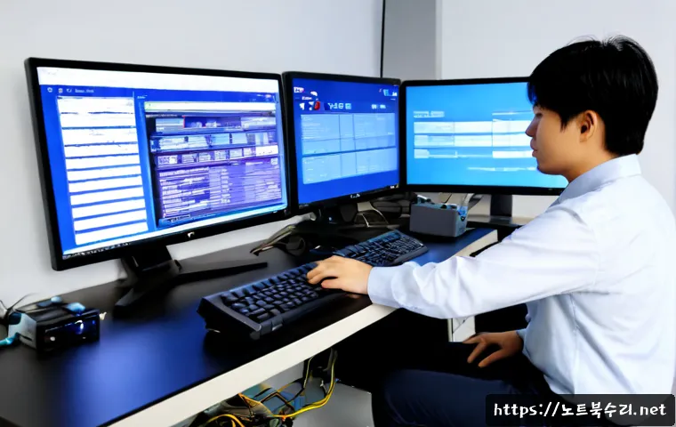 양주동 ACPI_BIOS_ERROR - Photorealistic IT support workstation in Yangju-dong, a desktop tower opened beside a dual-monitor d...