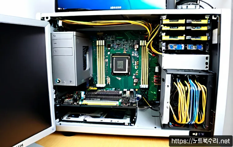 서빙고동 cpu조립 및 교체수리 - Photorealistic computer repair workstation in a compact Yongsan-area office, technician carefully in...