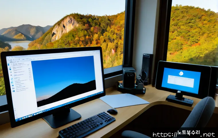 조안면 STATUS_FILE_NOT_FOUND - Photorealistic remote-support workstation in a quiet riverside home office, dual monitors showing a ...