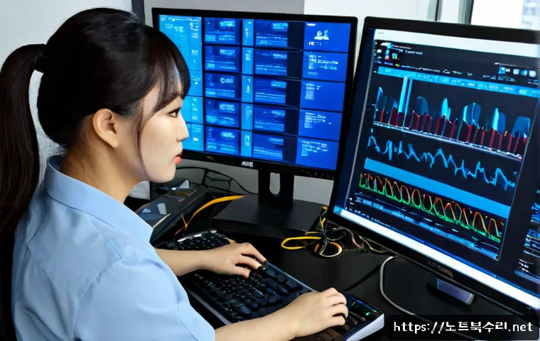 수궁동 DRIVER_CORRUPTED_EXPOOL - Photorealistic IT support workstation in a compact residential district office, dual monitors showin...