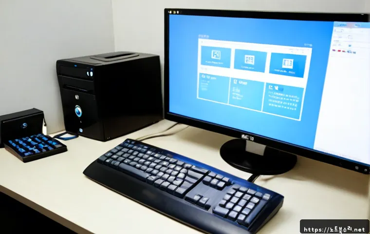 불은면 윈도우8 windows8 재설치 포맷  초기화 - Photorealistic computer repair desk in a small rural Korean township office, an all-in-one desktop d...
