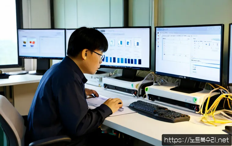 장안면 STATUS_FILE_INVALID - Photorealistic remote-support workstation in a compact Korean industrial office, engineer reviewing ...
