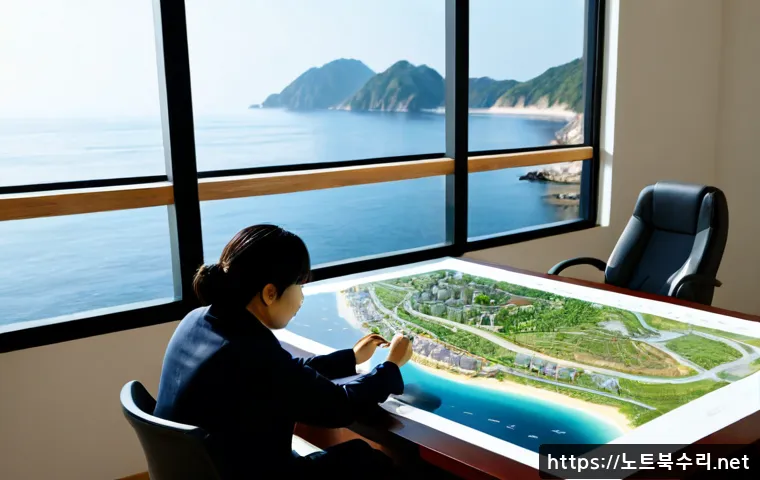 해안동 STATUS_NO_MEMORY - Photorealistic coastal district architecture studio, professional designer working on a large monito...