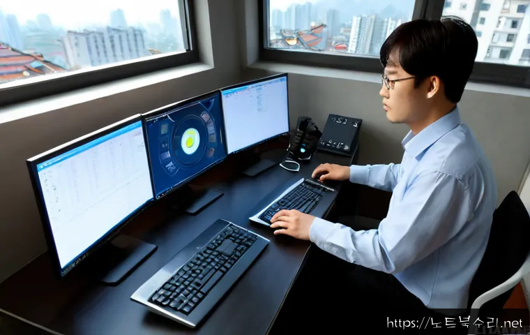 발화동 STATUS_ACCESS_VIOLATION - Photorealistic remote-support workstation in a compact Balhwa-dong office, engineer studying a crash...