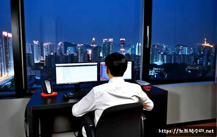 하갈동 악성코드 바이러스 - Photorealistic remote IT support workstation in a modern Hagal-dong apartment office, dual monitors ...