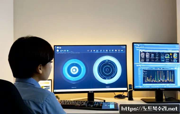 동선동 STATUS_KERNEL_DATA_CORRUPTION - Photorealistic remote IT support workstation in a compact Dongseon-dong apartment office, dual monit...