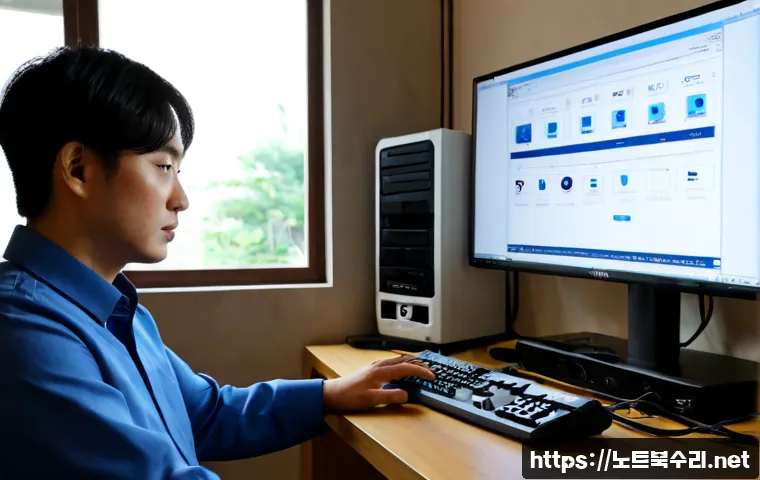 팔판동 STATUS_KERNEL_BOOT_DRIVE_ERROR - Photorealistic remote-support workstation in a quiet Palpan-dong townhouse office, desktop tower ope...