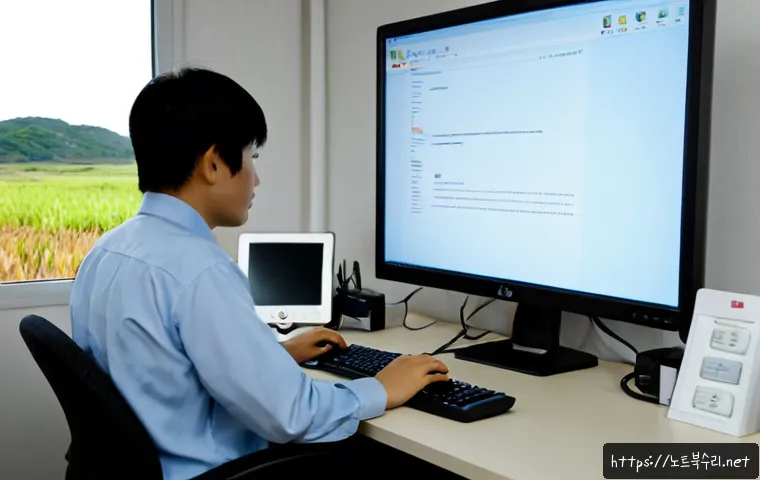 양도면 STATUS_MODULE_NOT_FOUND - Photorealistic remote-support workstation in a quiet coastal township office, technician studying a ...