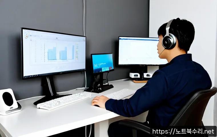 서림동 STATUS_CONTROL_C_EXIT - Photorealistic remote-support workstation in a compact Seorim-dong apartment office, dual monitors s...