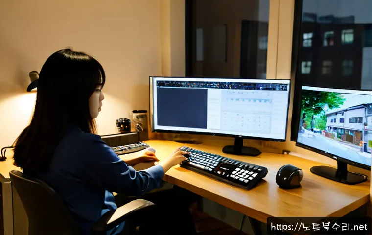 성현동 press  f4  key - Photorealistic architectural workstation in a quiet Seonghyeon-dong apartment studio, dual monitors ...