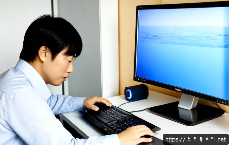 칠원동 프리도스 윈도우설치 - Photorealistic desktop workstation in a quiet Chilwon-dong apartment, technician configuring a fresh...