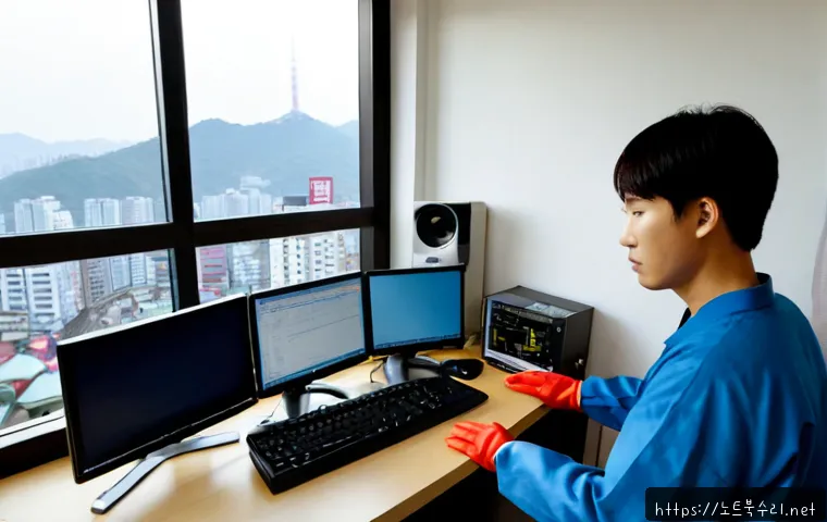 남가좌동 STATUS_KERNEL_UNSUPPORTED_DEVICE - Photorealistic IT support workstation in a compact Namgajwa-dong apartment office, desktop tower ope...