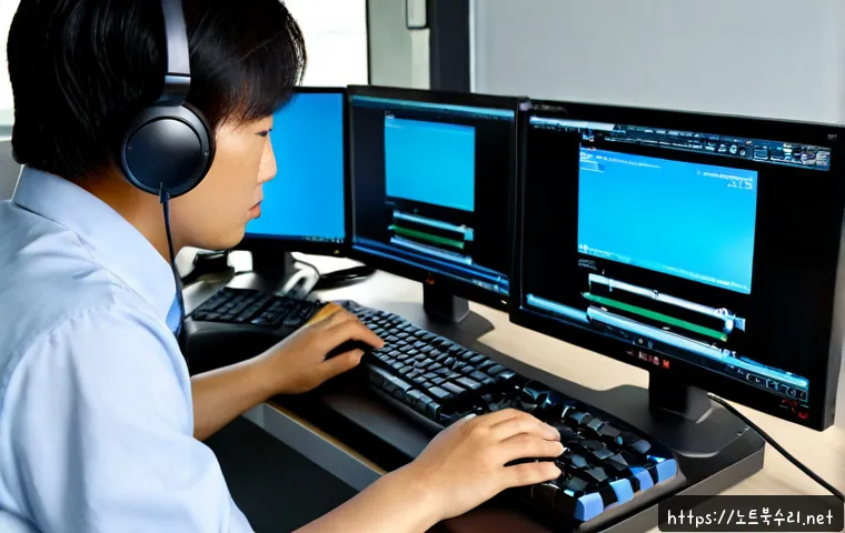 가산면 STATUS_INVALID_DEVICE_REQUEST - Photorealistic remote-support workstation in a compact industrial office near a quiet Korean townshi...