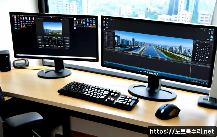 가업동 STATUS_ILLEGAL_INSTRUCTION - Photorealistic remote-support workstation in a quiet Ga-eop-dong apartment office, dual monitors sho...