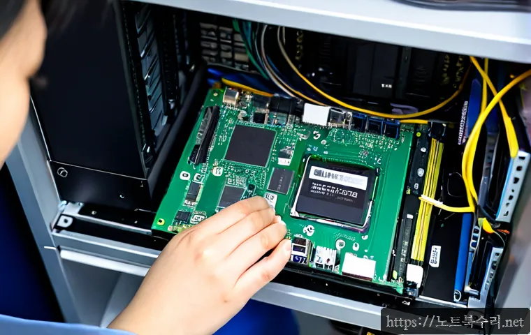 충현동 하드조립 및 교체수리 - Photorealistic computer repair workstation in a compact neighborhood service studio, technician care...