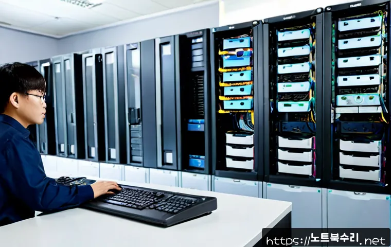 은평구 server출장방문수리점 - Photorealistic IT technician performing onsite server maintenance in a compact Eunpyeong-gu office, ...