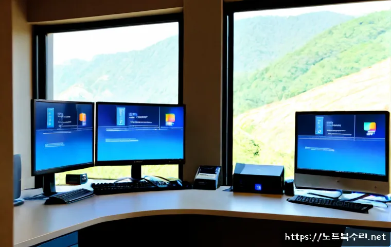 학암동 STATUS_KERNEL_INIT_FAILURE - Photorealistic remote-support workstation in a modern apartment office near a wooded hillside distri...