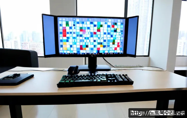분당동 STATUS_IMAGE_CORRUPTION - Photorealistic remote-support workstation in a bright Bundang-dong apartment study, dual monitors sh...