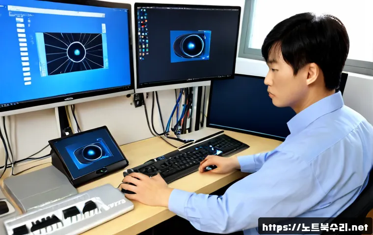 견지동 CRITICAL_PROCESS_DIED - Photorealistic IT support workstation in a compact design studio near a quiet traditional Seoul alle...