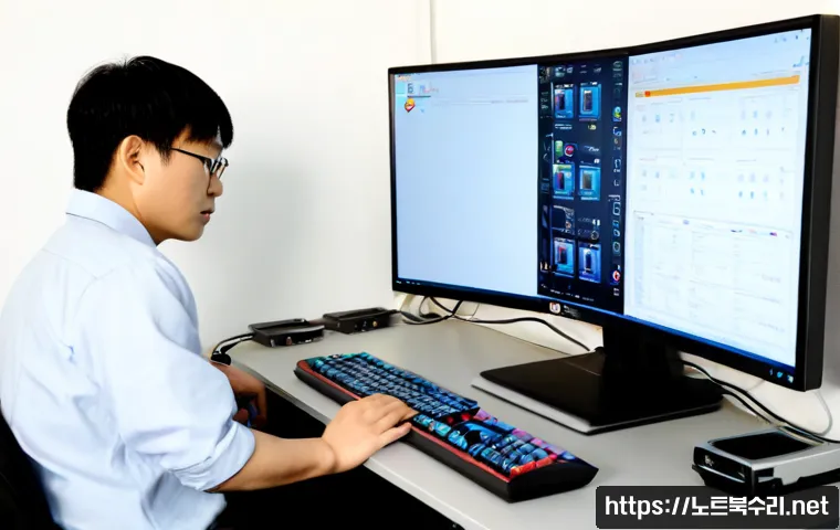 일산 VIDEO_MEMORY_MANAGEMENT_INTERNAL - Photorealistic PC repair workstation in Ilsan Baekseok, dual-monitor desktop showing a clean abstrac...