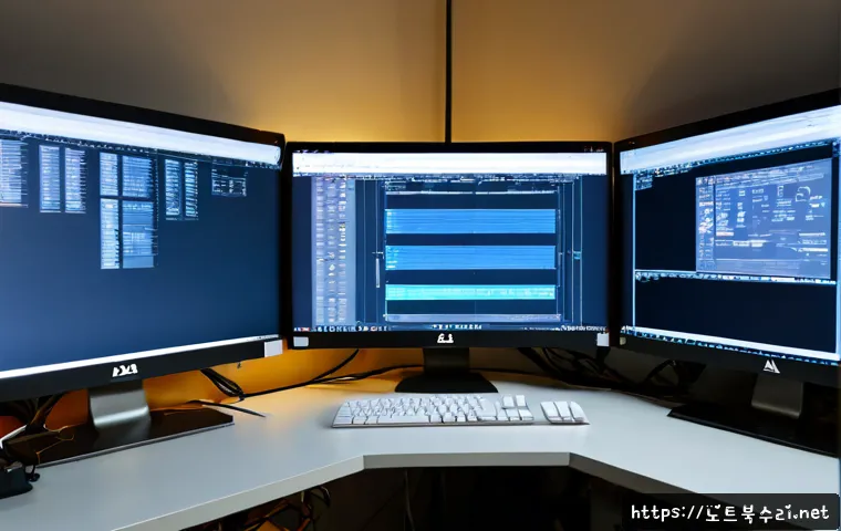 대흥동 STATUS_FILE_WRITE_FAILURE - Photorealistic IT support workstation in a compact Daeheung-dong design studio, frustrated professio...