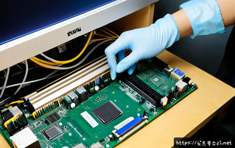 교북동 메인보드조립 및 교체수리 - Photorealistic motherboard assembly workstation in a compact Korean computer repair studio, technici...