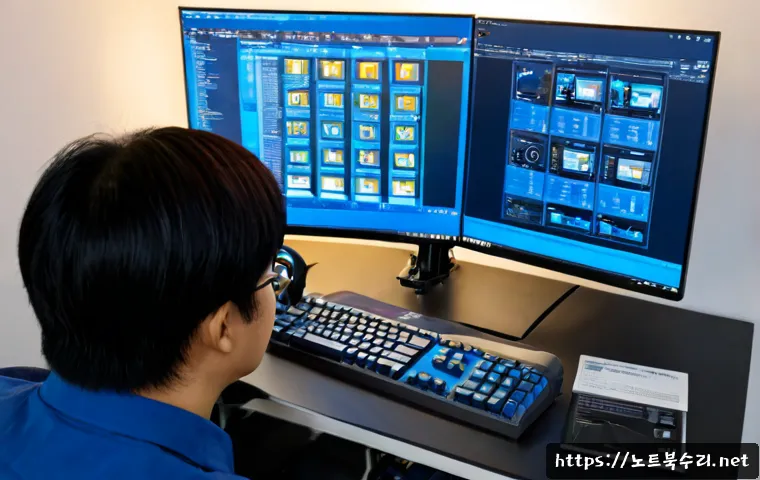 고암동 VIDEO_MEMORY_MANAGEMENT_INTERNAL - Photorealistic remote IT support workstation in a modern apartment near Goyam-dong, dual monitors sh...