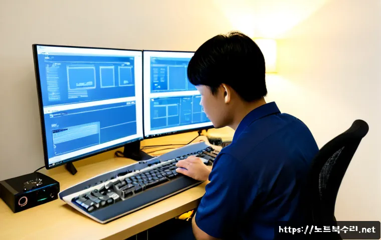 북아현동 케이블연결확인 - Photorealistic remote IT support workstation in a compact hillside apartment office, technician care...