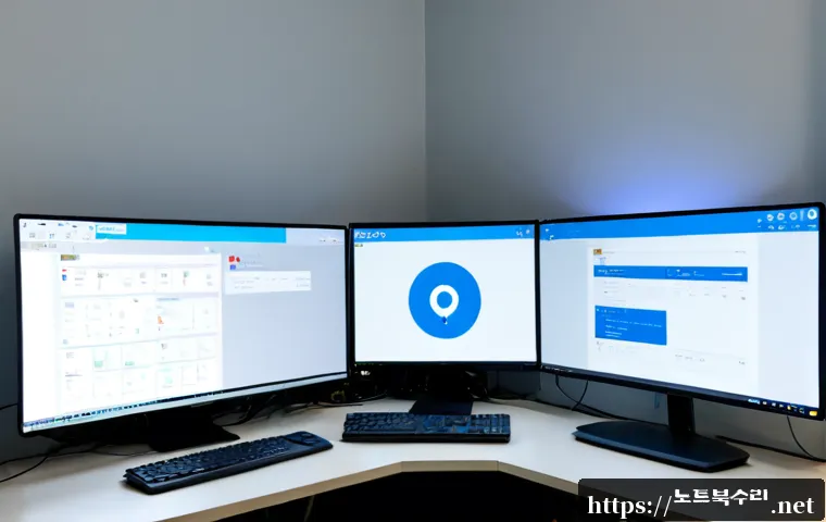 월곡동 STATUS_KERNEL_BOOT_FAILURE - Photorealistic IT support workstation in a compact Wolgok-dong apartment office, dual monitors showi...
