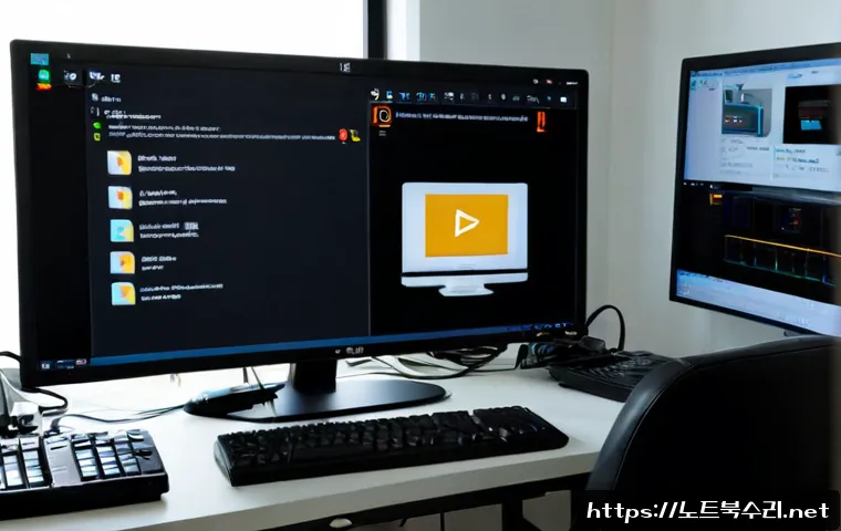 배양동 STATUS_FILE_READ_FAILURE - Photorealistic remote-support workstation in a compact apartment office, desktop monitor showing a b...