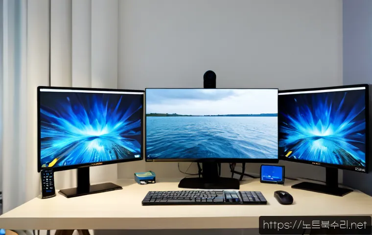 신건지동 STATUS_KERNEL_INIT_FAILURE - Photorealistic remote IT support workstation in a compact modern apartment near a quiet Korean river...