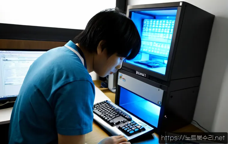 수산동 DRIVER_IRQL_NOT_LESS_OR_EQUAL - Photorealistic remote PC support workstation in Susandong, a desktop monitor glowing solid blue besi...