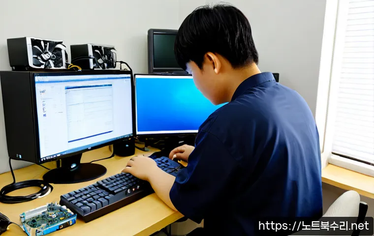 경안동 공장초기화복구 - Photorealistic remote-support workstation in a compact Gyeongan-dong electronics repair office, tech...