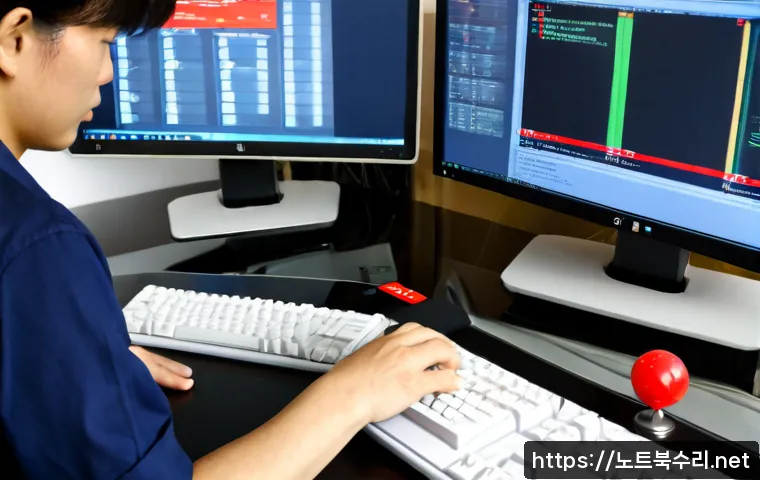 공도읍 STATUS_SYSTEM_LICENSE_INVALID - Photorealistic software support workstation in a modern office near a quiet Korean township, dual mo...