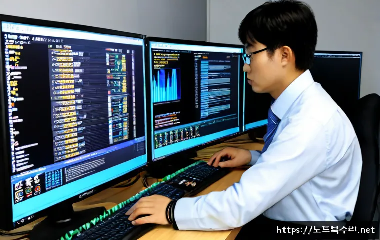 광희동 DRIVER_VERIFIER_DETECTED_VIOLATION - Photorealistic IT support workstation in a compact Gwanghui-dong office, dual monitors showing a tex...