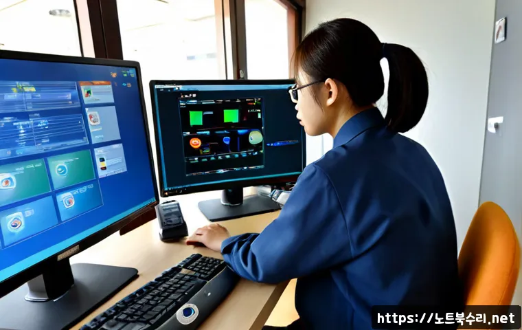 도창동 STATUS_MEMORY_ACCESS_DENIED - Photorealistic remote-support workstation in a compact Dongchang-dong office, IT technician examinin...
