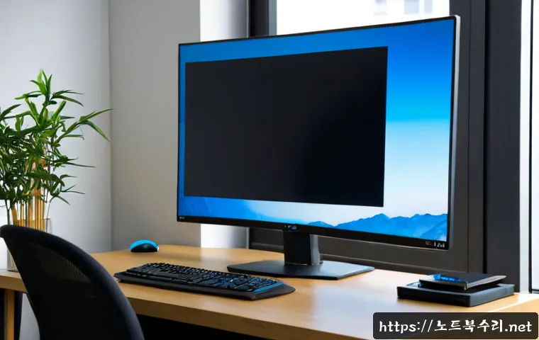 죽백동 STATUS_KERNEL_INIT_FAILURE - Photorealistic IT support workstation in a modern apartment office, dual monitors showing a blank bl...