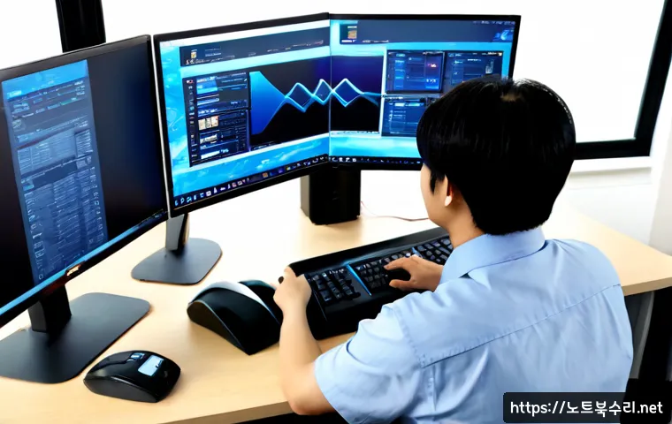 공촌동 STATUS_KERNEL_FILE_SYSTEM_ERROR - Photorealistic IT support workstation in a compact modern office near a quiet Korean residential dis...