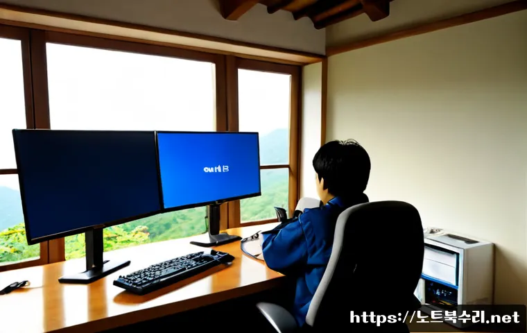 성북동 WHEA_UNCORRECTABLE_ERROR - Photorealistic remote IT support workstation in a quiet Seongbuk-dong hillside home office, ultrawid...