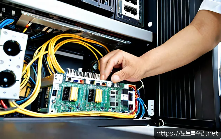 목내동 파워조립 및 교체수리 - Photorealistic computer repair workstation in Moknae-dong, technician carefully installing a new mod...