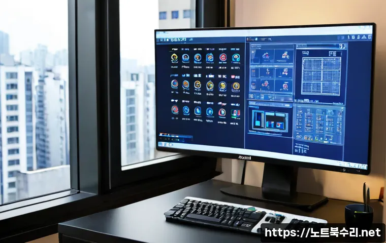 석관동 STATUS_INSUFFICIENT_RESOURCES - Photorealistic IT support workstation in a compact Seokgwan-dong apartment office, dual monitors sho...