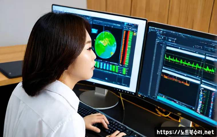 남북동 STATUS_KERNEL_MODULE_FAILURE - Photorealistic IT technician at a modern workstation diagnosing a desktop computer with an open side...