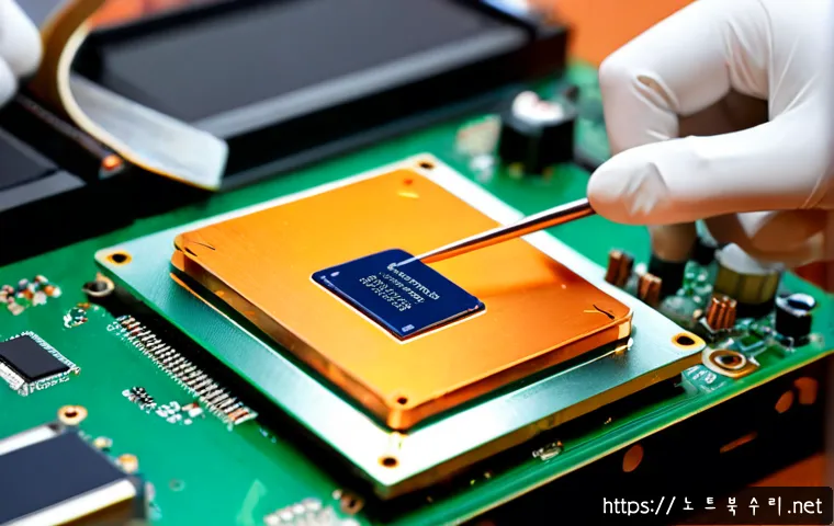 오야동 오버클럭 뚜따 - Photorealistic close-up of a high-end desktop processor being carefully delidded on an anti-static e...