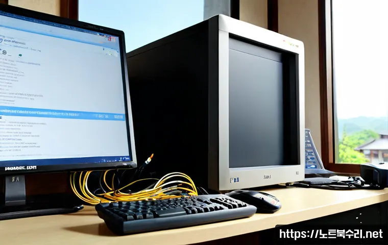 죽산면 윈도우10 windows10 재설치 포맷  초기화 - Photorealistic remote computer repair workstation in a quiet rural Korean township office, desktop t...