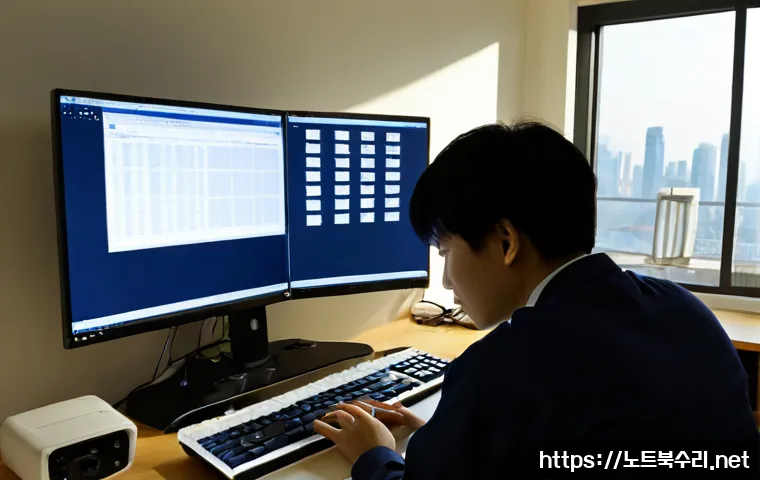 식사동 STATUS_FILE_CORRUPTION - Photorealistic remote-support workstation in a quiet Ilsandong residential office, dual monitors sho...